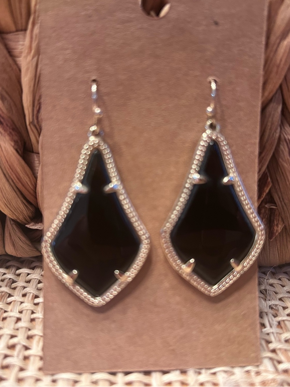 Kendra Scott Medium Gold Tone & Black Drop Wire Dangle Earrings.